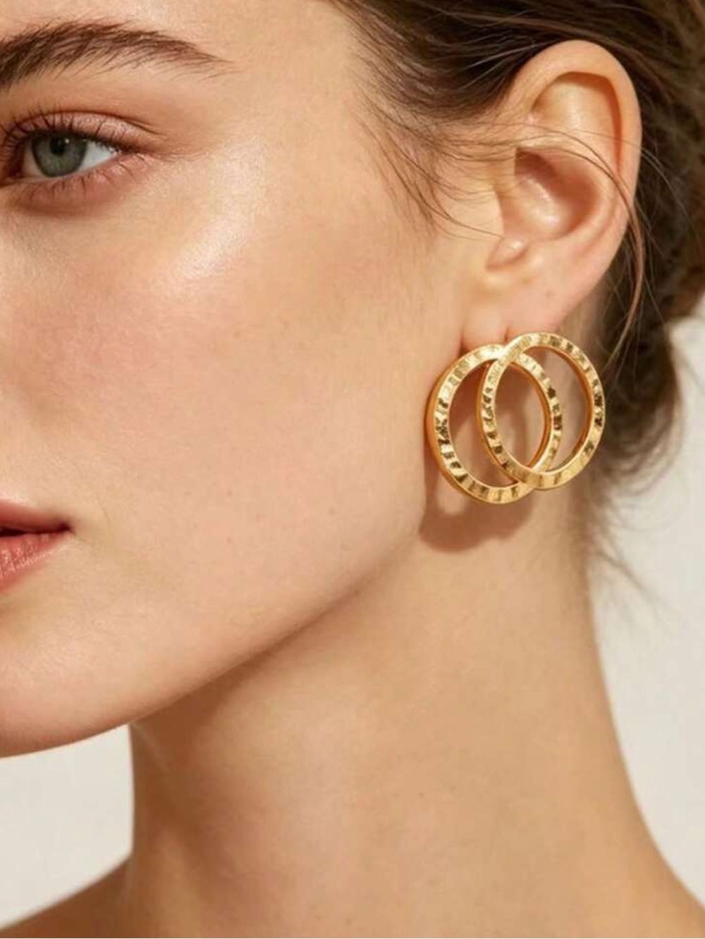 Gold Double Hoop Textured Earrings